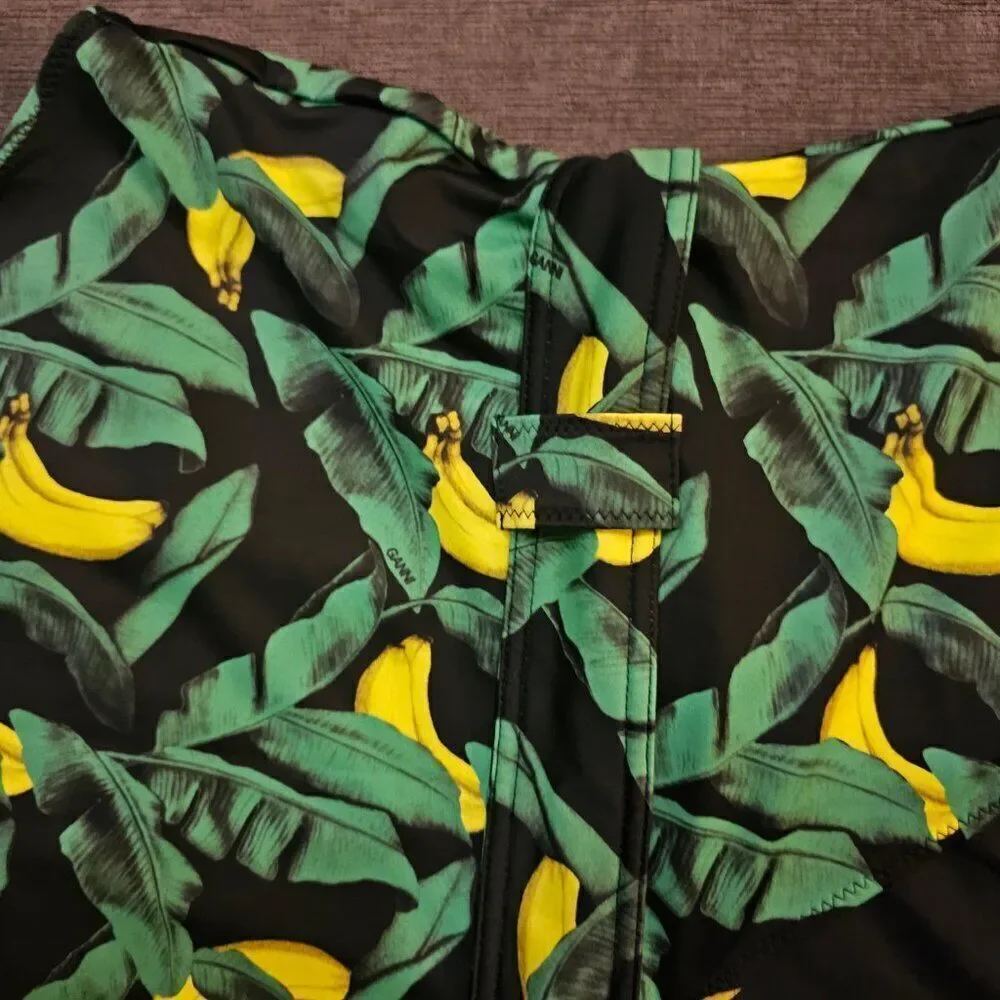 Ganni Women's Green Banana Tree-Print Recycled Belted One-Piece Swimsuit Size 52